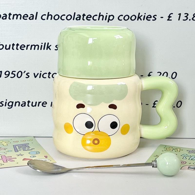 Milk Fufu Cute Clown Kettle Girls High Value Ceramic Mug with Lid Couple Coffee Cup Birthday Gift