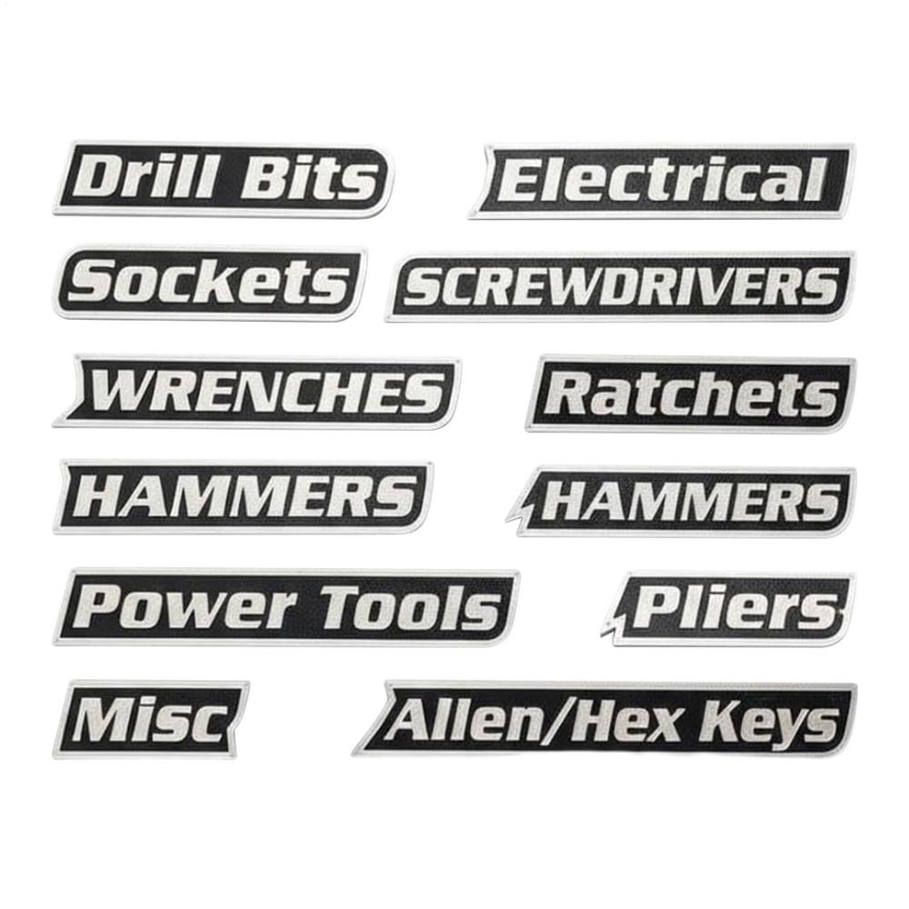 

12pcs Magnetic Toolbox Tags Magnetic Tool Box Labels Chest Organization Tags Home Drawer Cabinet Toolbox Sorting Accessories чорний