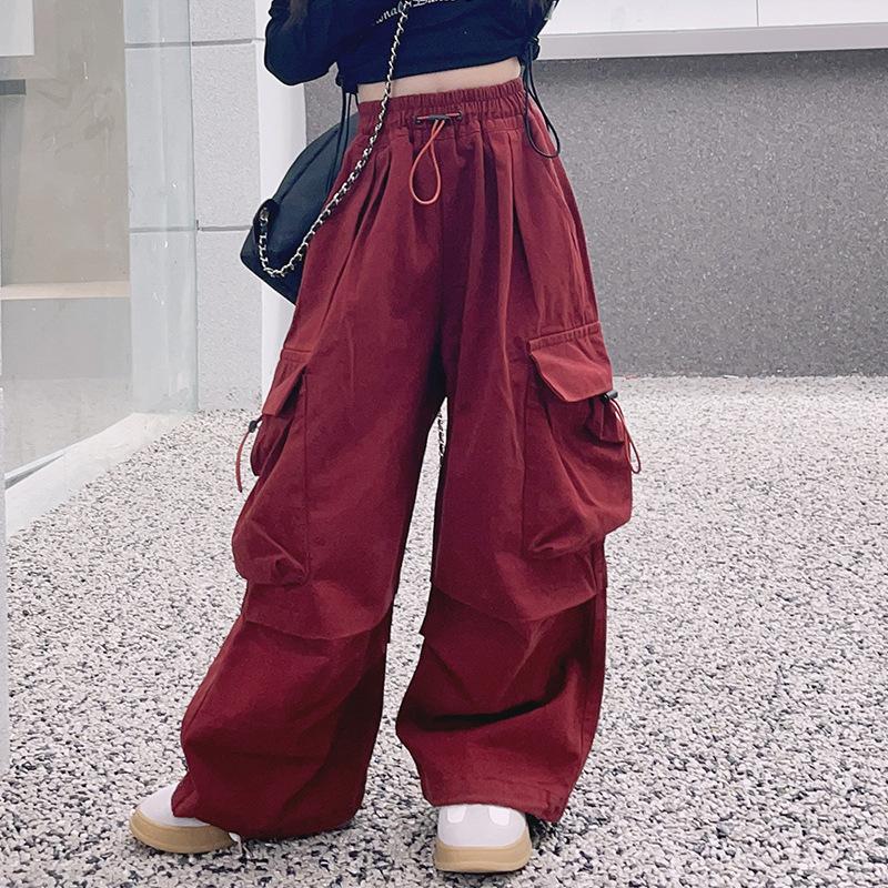 

Girls Spring Activewear Cargo Pants with Pockets and Drawstring Waist 170
