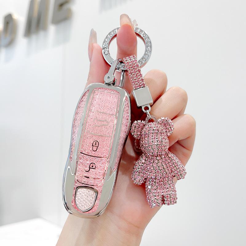 TPU Car Remote Key Cover Case Holder shell Chain Protector Fob For Porsche Taycan Panamera Macan Cayenne Hybird 718 911 Boxster