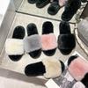 Dames Pluizige Konijnenbont Open Teen Pantoffels - Effen Kleur, Casual Huisstijl