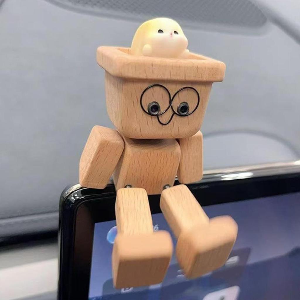 Shaking Wooden Man Magnetic Figurine Car Dashboard Office Desktop Decoration Ornament Handmade Shaking Feet Wooden Doll