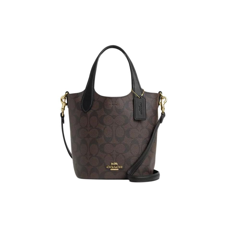 Coach Hanna 18 Marke Logo Magnetischer Druckknopf Abnehmbare Eimer Tasche Damen Umhängetasche Gold Braun Schwarz CR256-IMAA8