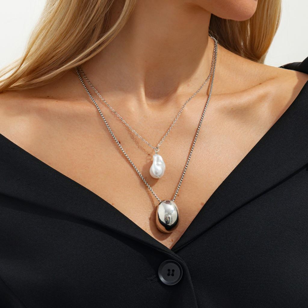 Minimalist Water Drop Pendant Necklace, Versatile Daily Double Thin Chain Clavicle Chain For Women
