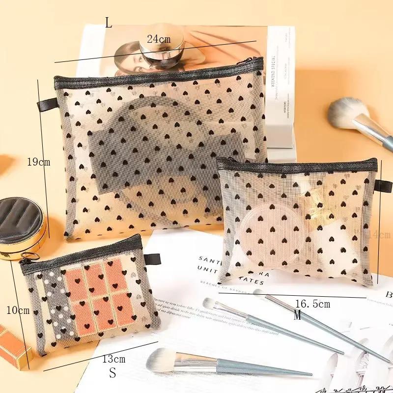 1pcs Unisex Mesh Clear Cosmetic Bags Small Large Black Makeup Bag Portable Travel Toiletry Organizer Case Lipstick Storage Pouch