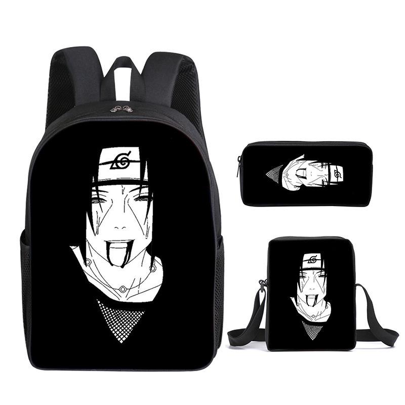 Naruto Naruto Rucksack Dreiteiliges Set, Schulranzen für Grund- und Sekundarschule, Umhängetasche, Messenger Bag, Federmäppchen.