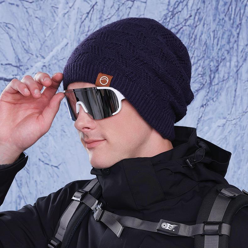 

Зимняя защитная шапка для ушей, женская большая шапка для улицы, теплая, утепленная, бархатная, вязаная, шерстяная шапка темно-синий