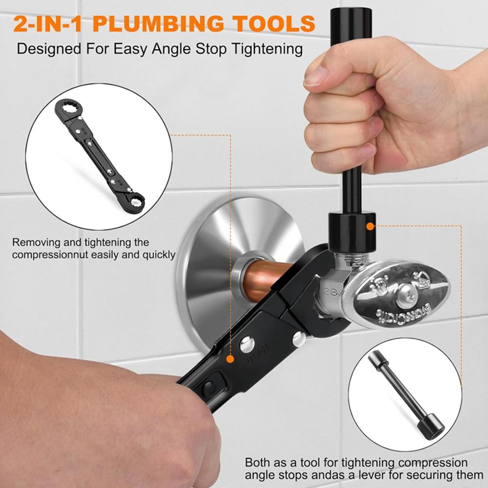 2 PCS Water Pipe Faucet Wrench Angle Stop Wrench Kit Double-Ended Pipe Wrench Household Sink Tap Spanner Removing Rings Tool