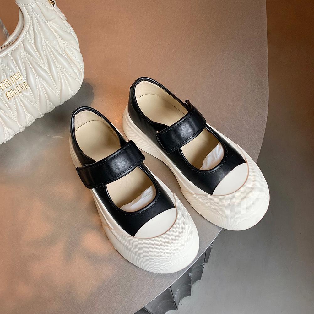 

Grape Mom Studiolee Big Head Velcro Muffin Thick Bottom Heightening Round Head Shallow Mouth Mary Jane Small Leather Shoes Women 40 чёрный