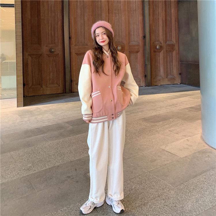 Korean Style Women's Color Block Baseball Jacket - Spring/Autumn Harajuku Street Fashion