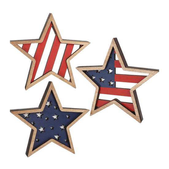 4th of July Rustic Star Wooden Sign, Vintage Star Shaped Block Sign, Patriotic Tiered Tray Centerpiece for Memorial Day, Independence Day Home Table