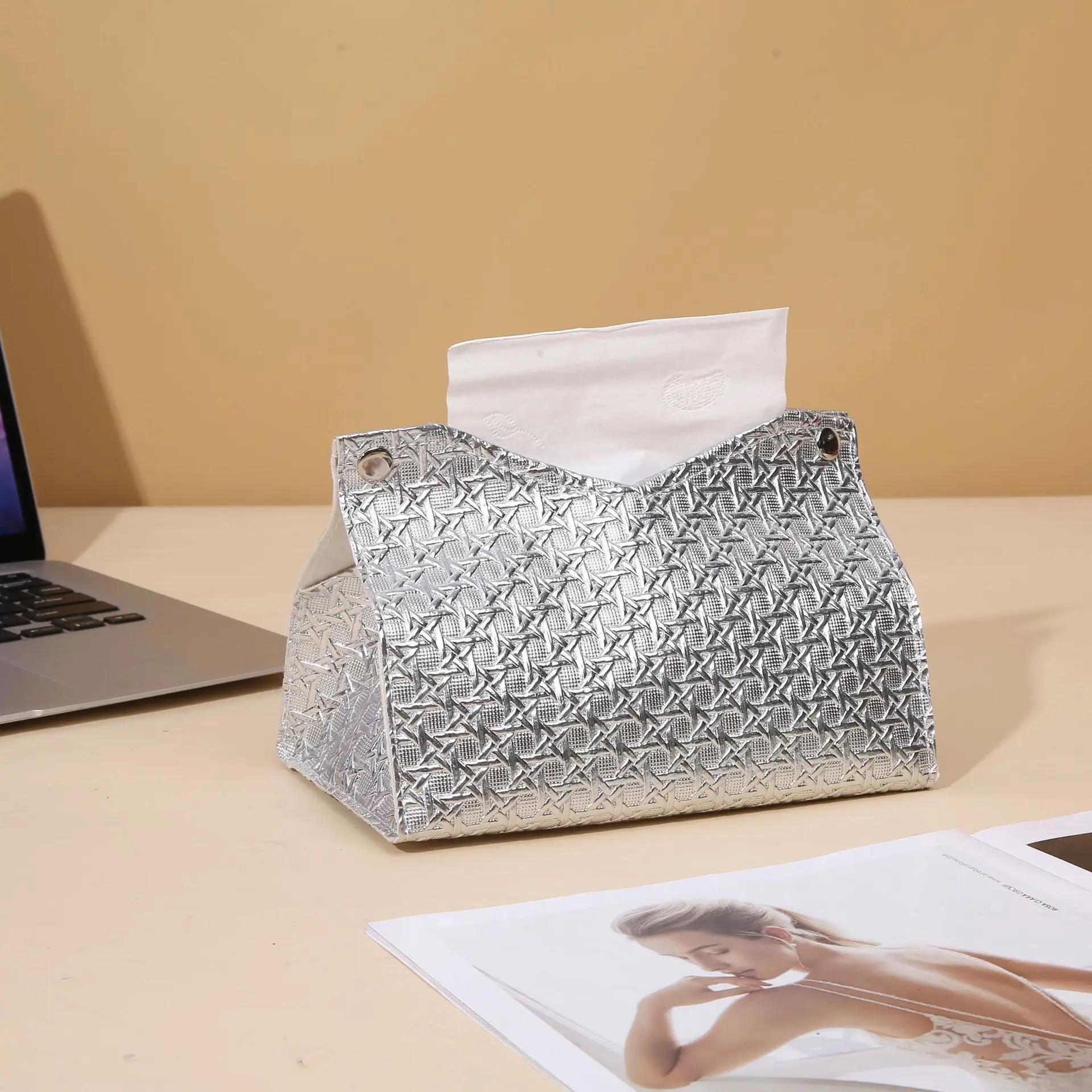 

PU Leather Decorative Paper Holder for Living Room, Tissue Box with Elegant Design Paper Boxes Cover Tea Table Ornament