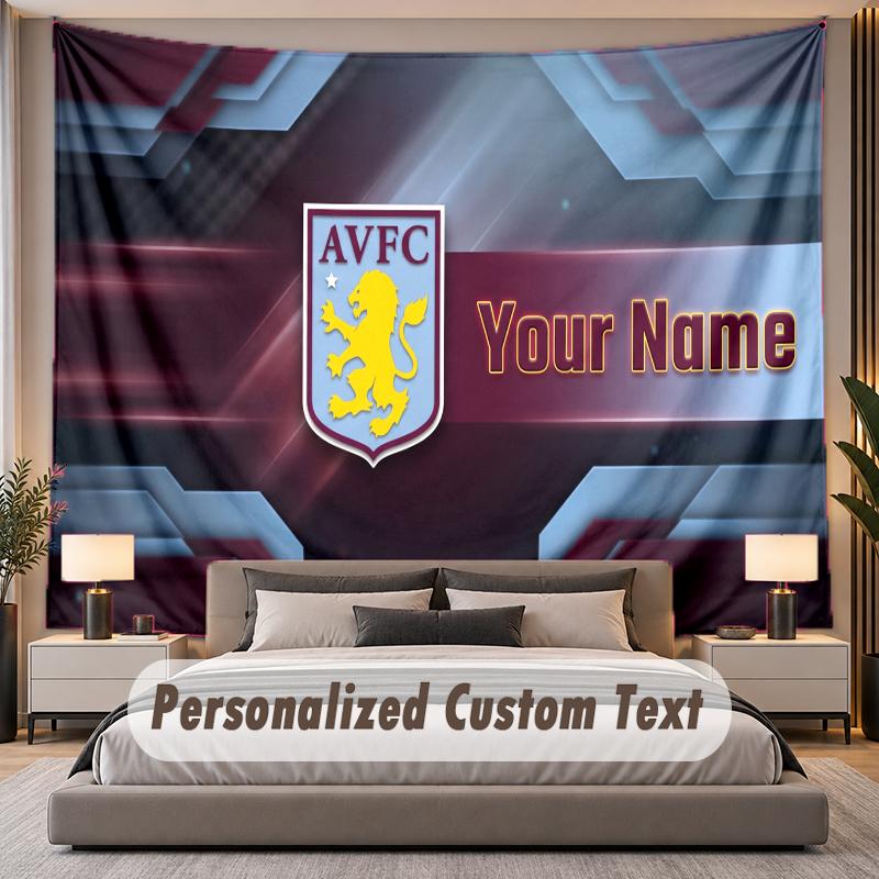 Custom Name Text Tapestry Aston Villa Personalized Polyester Wall Tapestry For Bedroom And Room