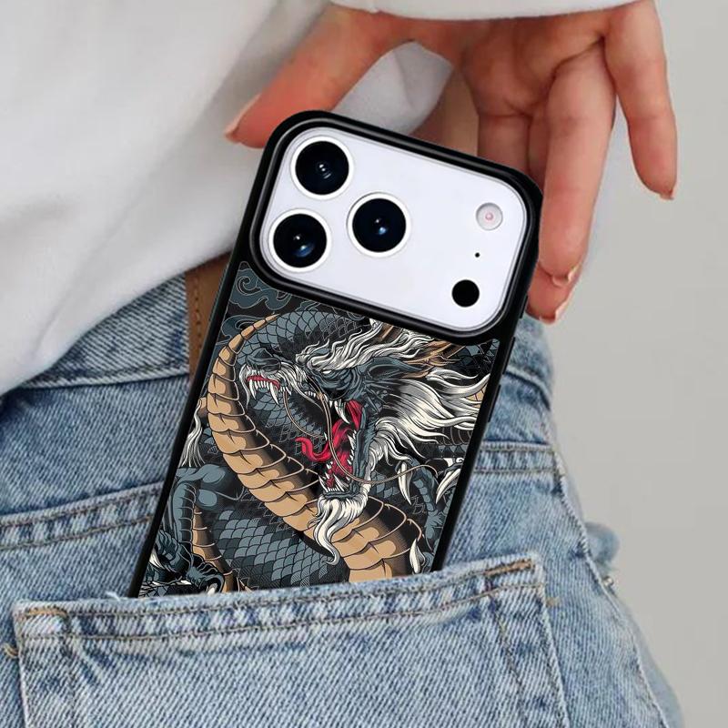 Japanese Dragon Style Phone Case for iPhone 16e 15 14 13 12 17 Pro Max Plus Air 17pro Cover Coque