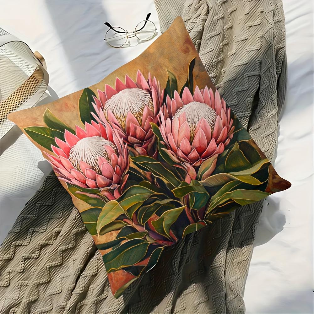 Boho Protea Flower Pillow Cover Vintage Botanical Floral Print Soft Throw Pillow Case For Rustic Home Sofa Decor Gift