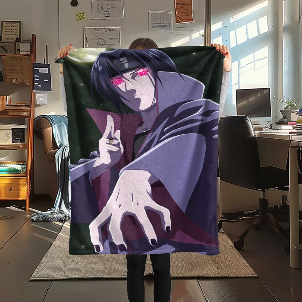 Naruto Anime Itachi Uchiha Pattern Flannel Blanket, High Quality Comfortable for All Seasons, Home Decor, Warmth and Comfort, Perfect for Gifts.