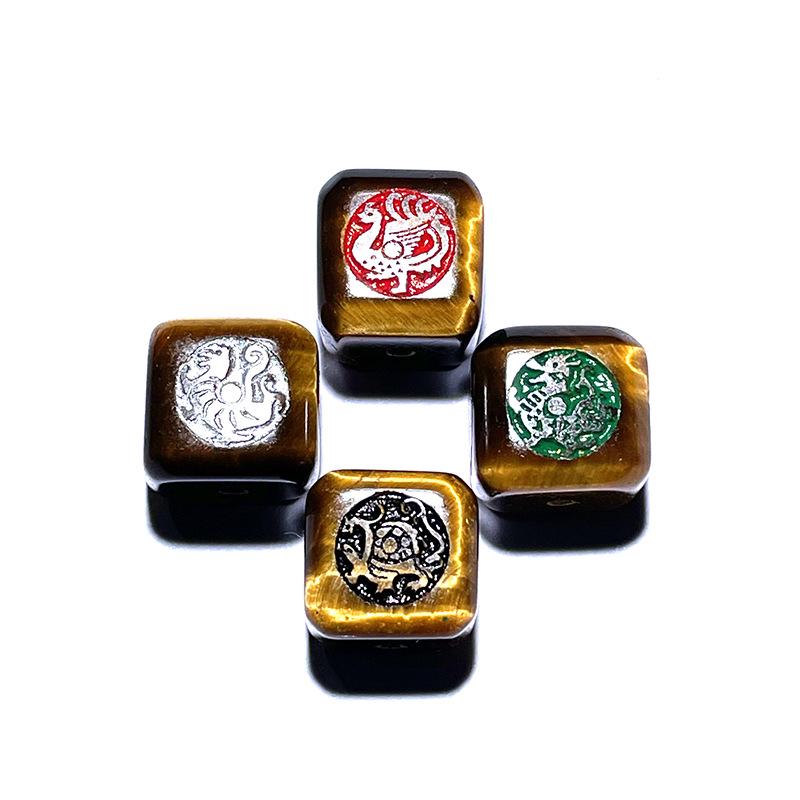 Mythical Beast Bracelet Beads: Tiger's Eye, Vermilion Bird, Azure Dragon, Black Tortoise, White Tiger
