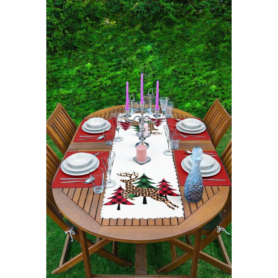 New Year Concept Christmas Tree Printed Runner and Placemat Set 5 Pieces / Placemat Table Mat Dining Table Mat Coaster