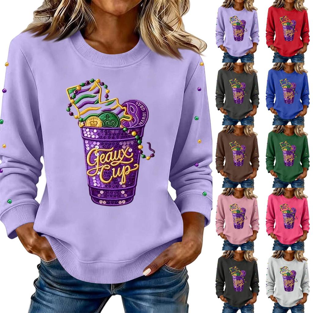 Women's Fashion Printed Long Sleeve Loose Round Neck Sweatshirt Top