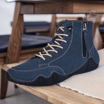 Handmade Casual Shoes Men Sneakers Ankle Boots Leather Side Zipper Comfortable Breathable Anti-Slip Outdoor Walking
