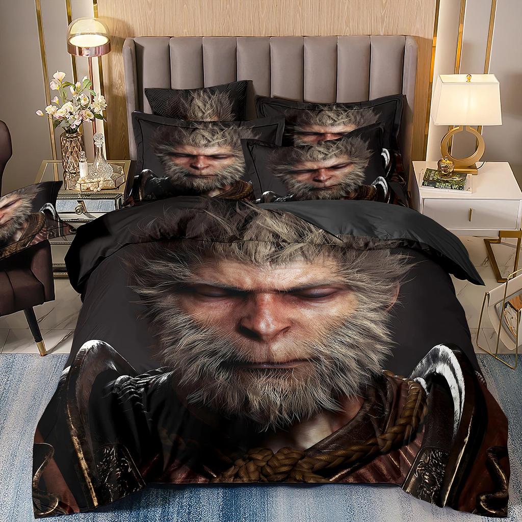 Game Characters Goku Bedding SetBlack Myth Wukong Bedding SetBlack 3D Printing Quilt Cover Pillowcase For Children And Adults