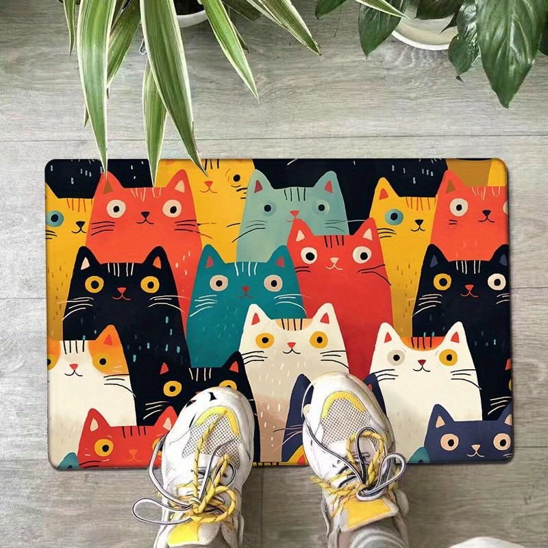 VIKAMA Colorful Cat Cartoon Carpet Welcome Mat Waterproof Floor MatRug For Bedroom Carpet For Live Room Bathroom Carpet Home