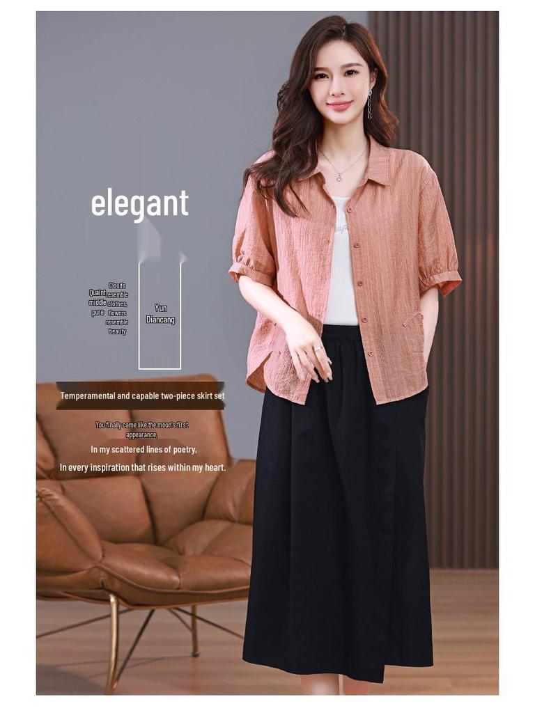 Elegant Petite Tencel Chiffon Top & Midi Skirt Set - Summer 2025