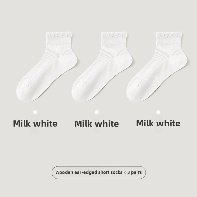 3 Pairs of Women's Spring Summer Cotton Thin Mesh Lace Solid Color Short Socks