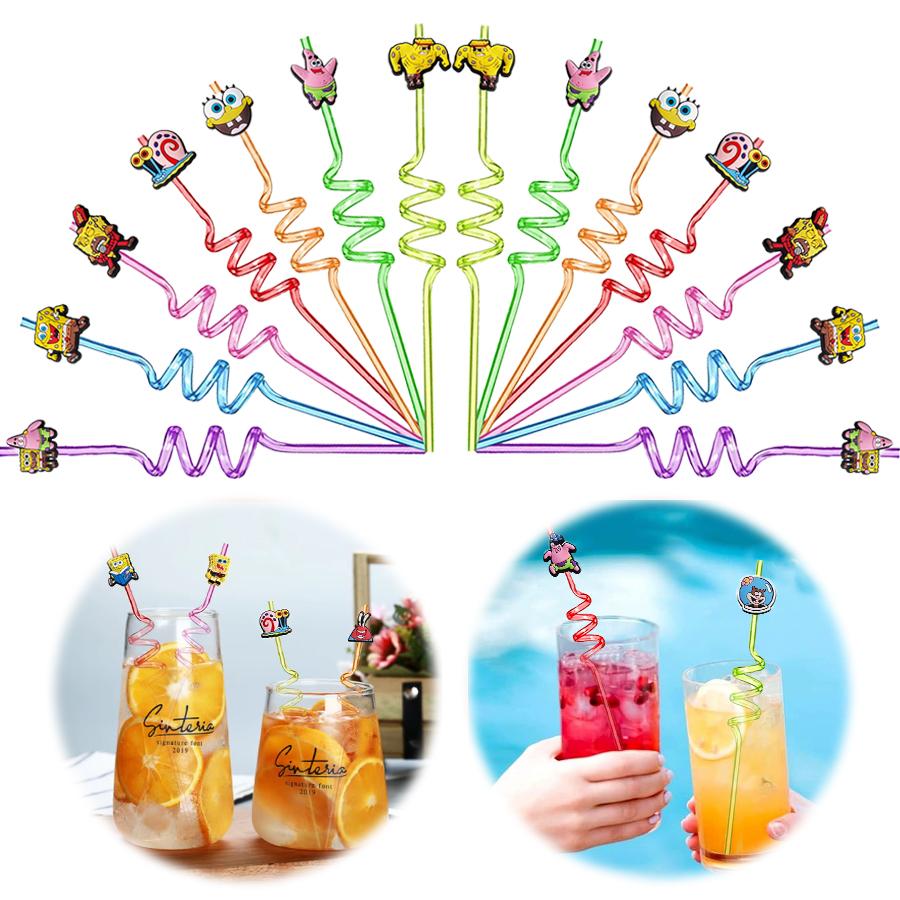 6-18pcs Spongebob Straws Celebration Decorations Reusable Drinking Straws Anime Theme Straws Children Celebration Supplies Xmas Celebration Gifts