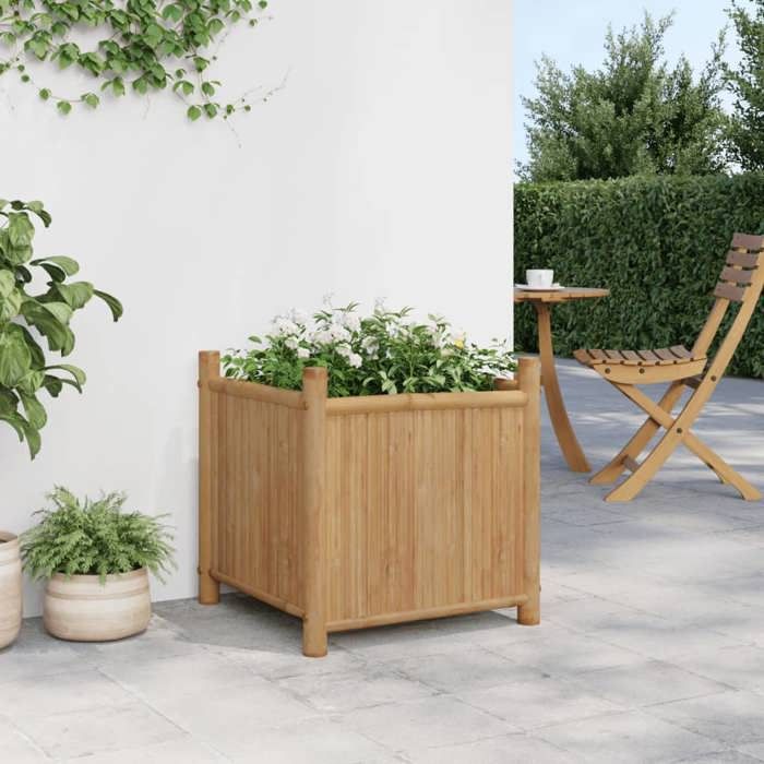 VidaXL Jardinière 50x50x50 cm bambou, lit surélevé, pot de fleurs, pot de fleurs, bac à fleurs, pot de jardin, support de 366465