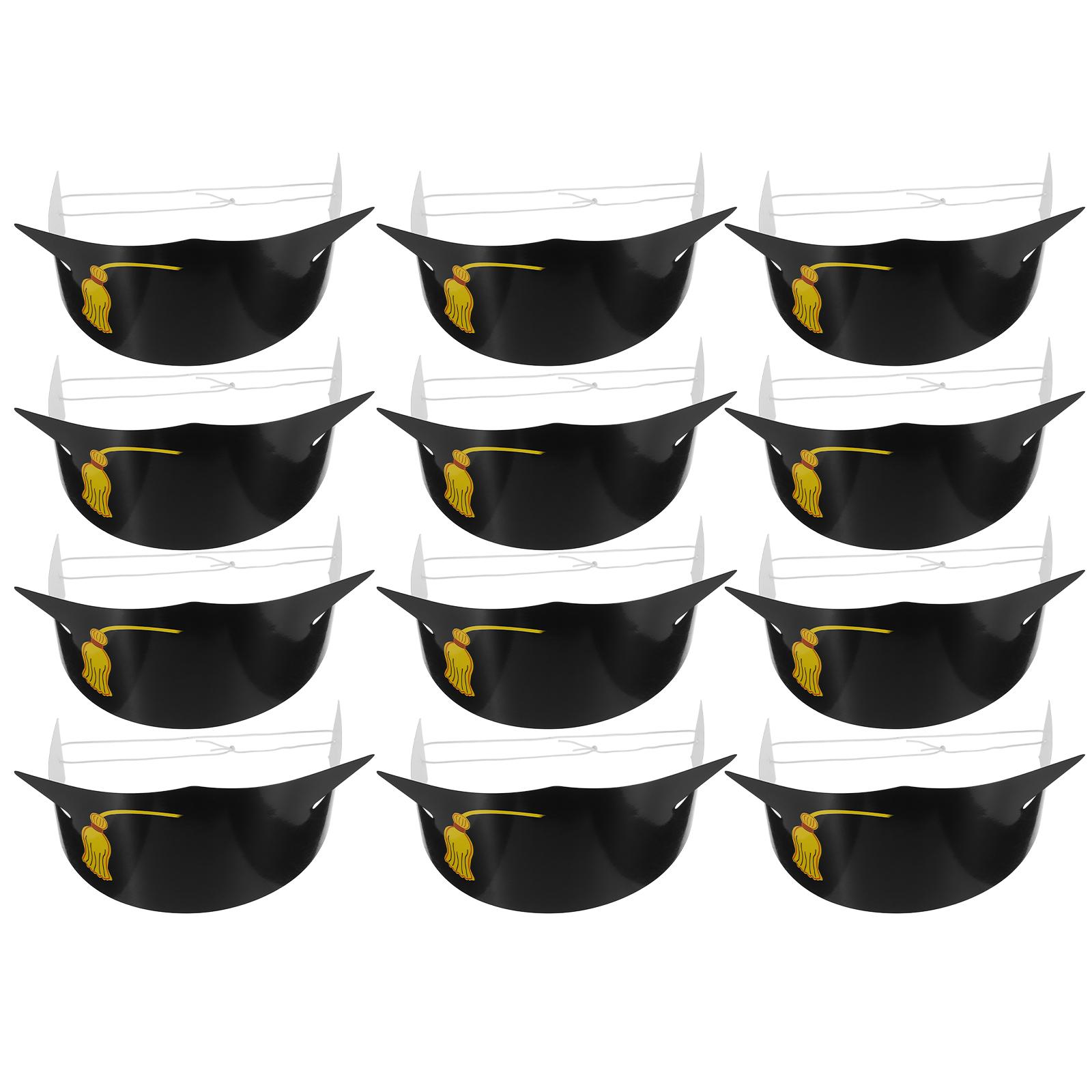 

12 Pcs Hats Doctor Paper Props Graduation Decors Kids Handmade Caps Black Child 35.00X10.00X0.10CM чёрный