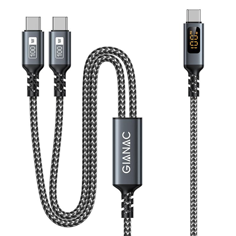 

GIANAC [100W] USB C cable 1.2M,2in1 charging cable Type-c, USB to E-maker chip installed Prevention of disconnection MacBook iPad iPhone 16/15 Xperia