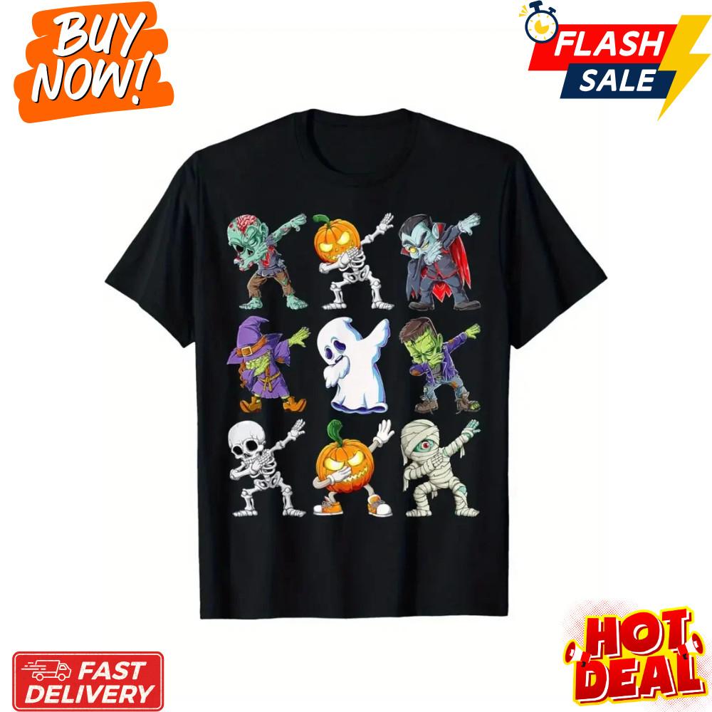 Halloween Dabbing Skeleton & Zombie Boys' T-Shirt - Soft, Breathable Short Sleev Unisex T-Shirt