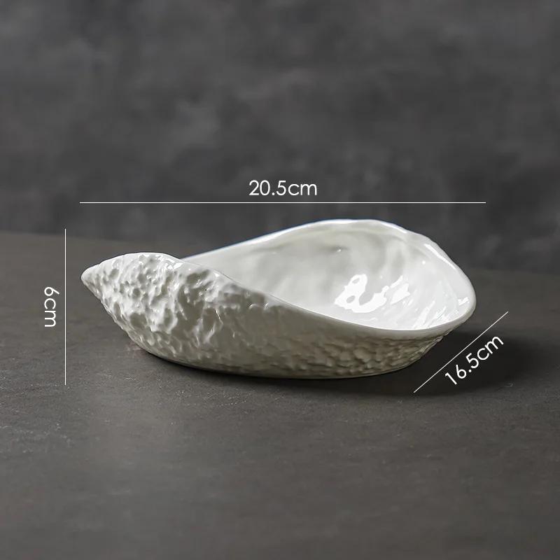 Shell-shaped Plate with Rock Pattern Household Gold-plated Ceramic Steamed Fish Soup Plate Hotel Fruit Salad Dessert Tableware