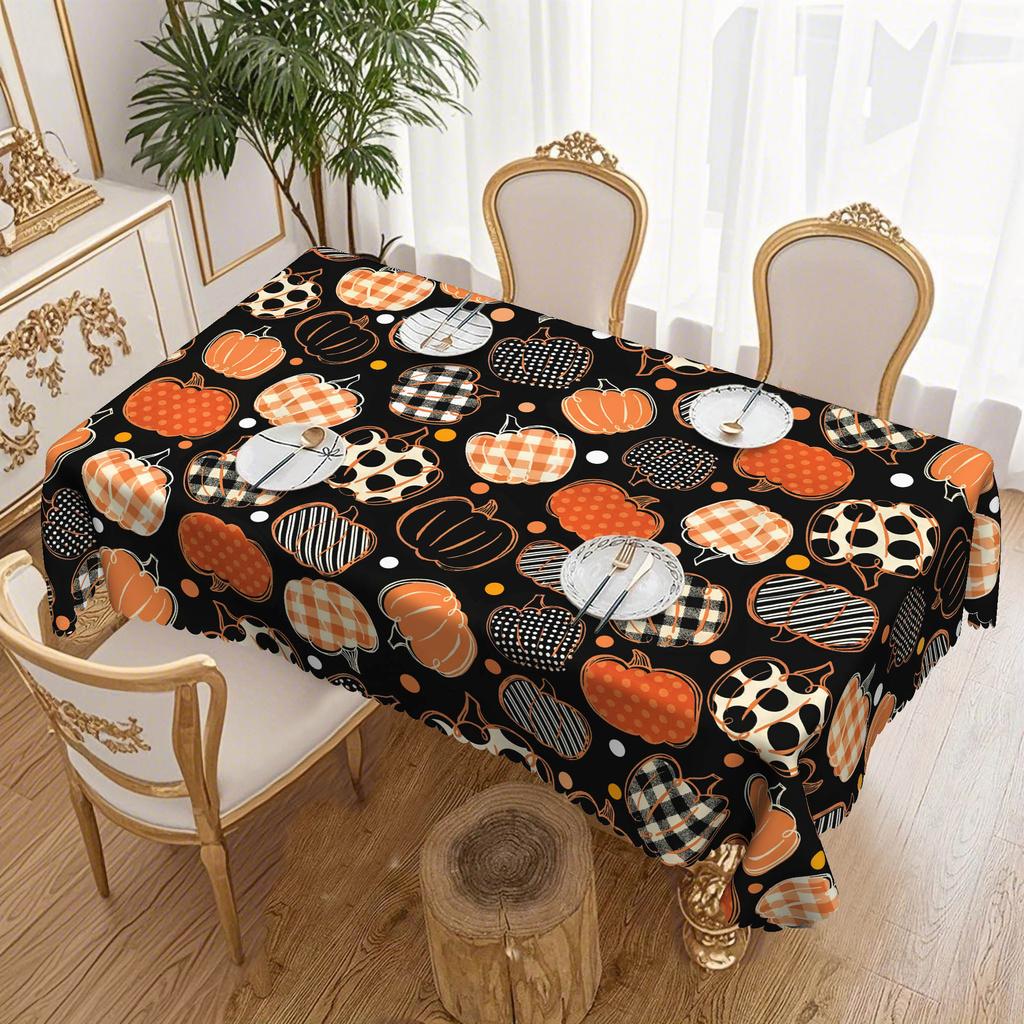 1 Halloween Tablecloth - Vintage Polka Dot Pumpkin, Durable Polyester Fabric For Round And Rectangular Dining Tables