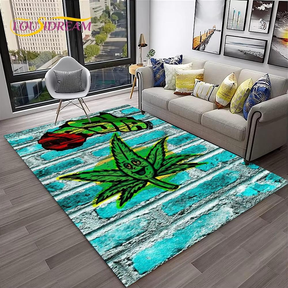 Weed Plants Maple Leaf Carpet Rug for Home Living Room Bedroom Sofa Playroom Doormat Kitchen Decor Area Rug Non-slip Floor Mat