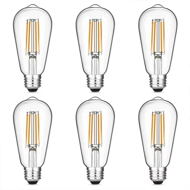 6PCS LED ST64 E27 2W 4W 6W 8W 10W 12W 4000K White Warm Intage Edison Filament Bulb Dimmable E27 B22 110V 220V Energy Light Lamp