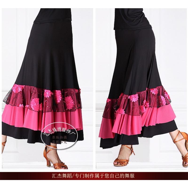 Moderní taneční sukně Soutěžní taneční sukně Společenský taneční oblek Polodlouhá swingová sukně Flitry Výšivka Vystoupení Taneční oblek