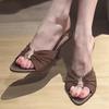 Plus Size 2025 Summer Modern Women's Peep Toe Slippers Pointed Toe Thin Heels Sandals Classics Party Dress Slippers