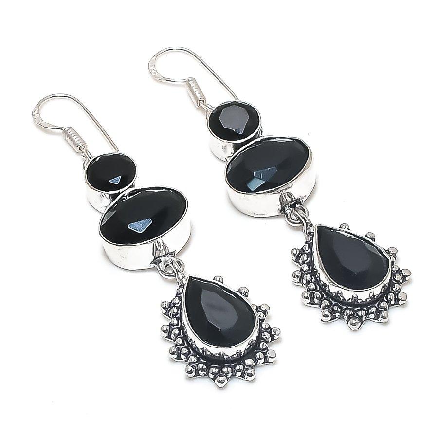 

Black Spinel Gemstone 925 Sterling Silver Earring 2.56