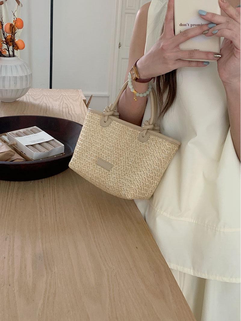 

2026 Summer Beach Straw Woven Handbag with Rope Knot Design абрикосовый