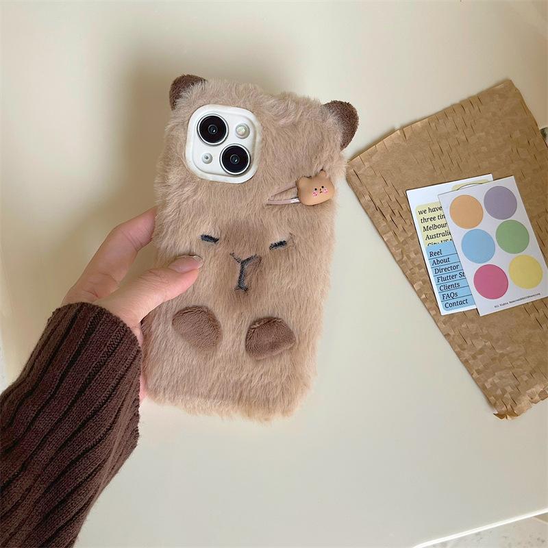 Kawaii Capybara Iphone Phone Case Autumn and Winter Plush All-Inclusive Anti-Fall Suitable for Iphone15/14/13/12/11Promax