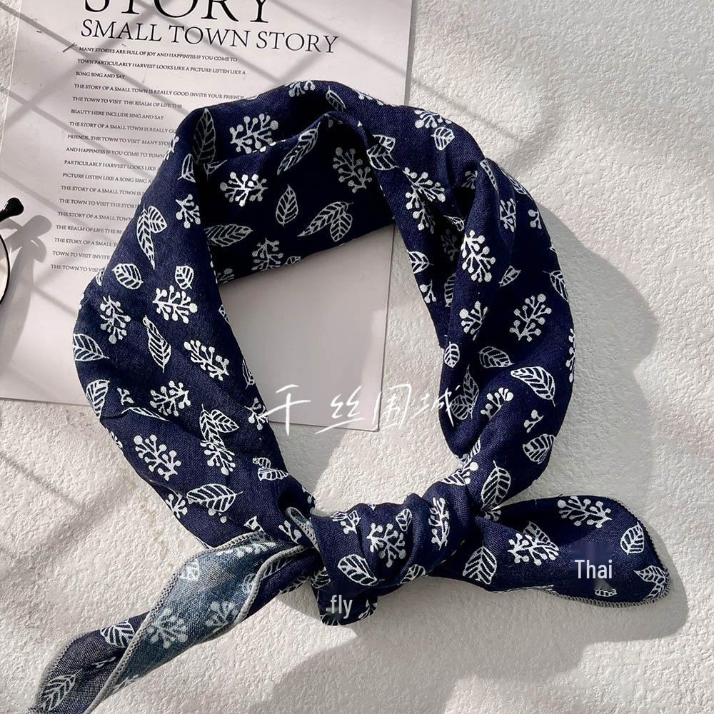 Korean Style Retro Floral Cotton-Linen Scarf: Exquisite Autumn/Winter Silk Square for Women