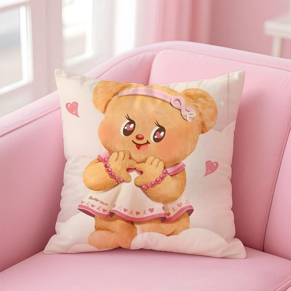 Anime B-Butter BearS Cushion Cover Comfortable Reversible Pillow Cover Ideal for Car Sofa Bedroom & Beyond 12x12Inch