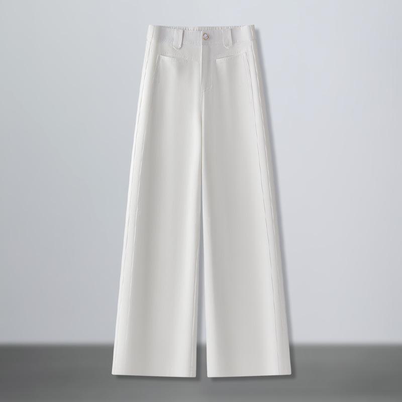Women's Summer White High-Waist Wide-Leg Jeans: New Arrival Casual Washed Cotton Slim Fit Straight Leg Pants.