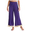 Womens Worship Praise Dance Pants Elastic Waist Metallic Shiny Trim Wide Leg Pants Loose Trousers