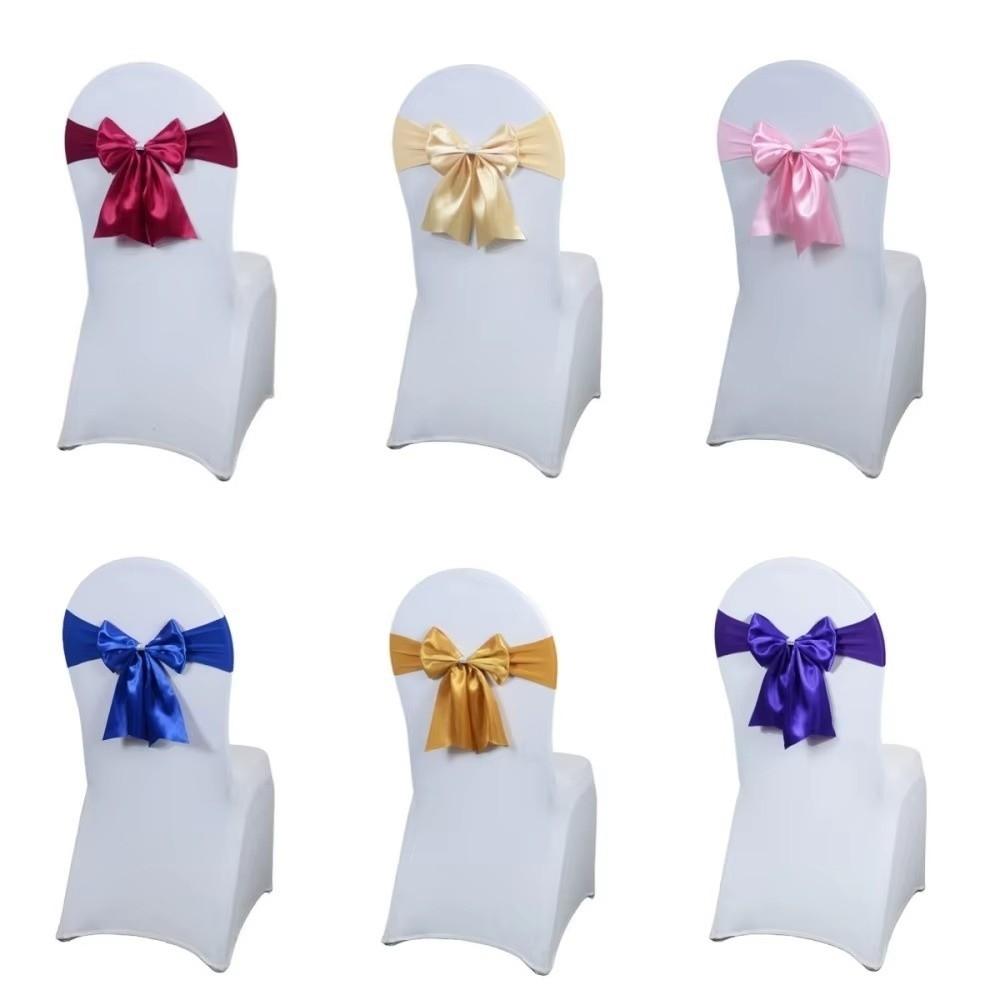 Elastic Band Chair Back Bow Decorative Belt Bows Satin Chair Sashes Home Decor Supplies