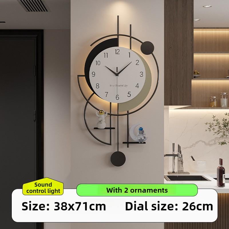 

Modern Wall Clocks Living Room Silent Wall Watch Hall Voice-activated Light Clock with Ornament Home Decoration Accessories