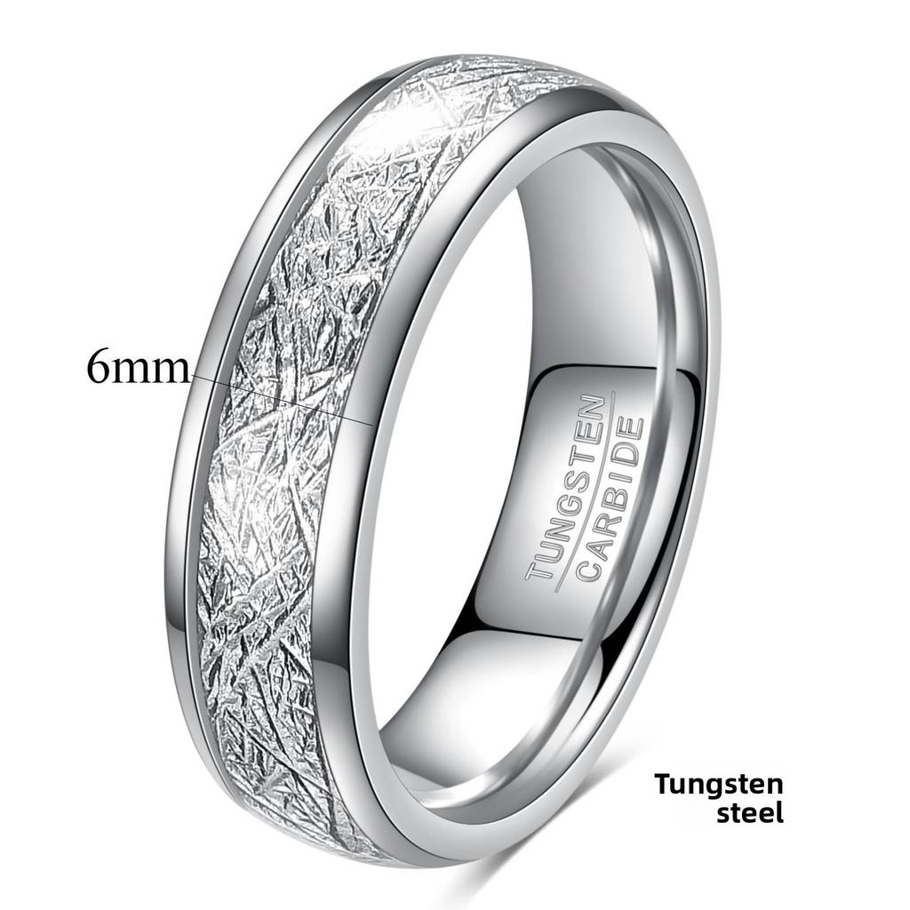 4mm 6mm Wide Frost Pattern Meteorite Wire Tungsten Steel Gold Sphere Ring
