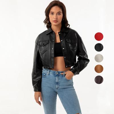 Giacche da donna in ecopelle maniche lunghe monopetto corto top giacca punk cappotto corto da motociclista alla moda